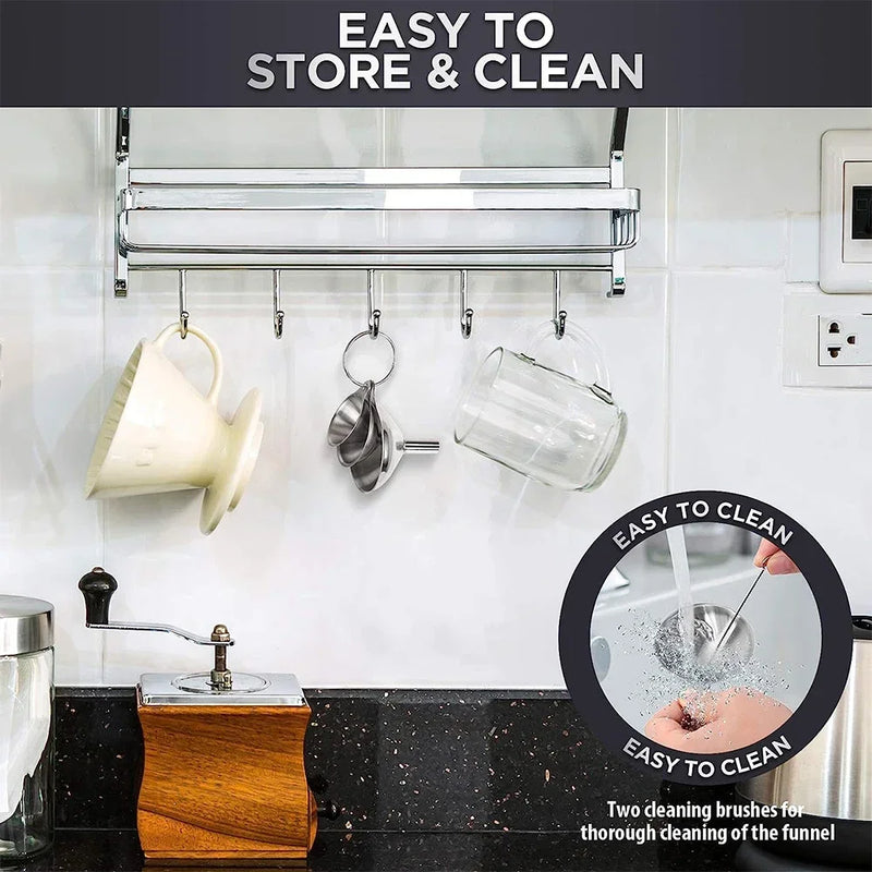 Stainless Steel Kitchen Funnel Set with Storage Ring