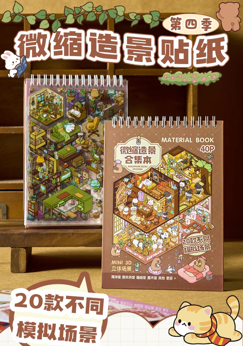 Sticker-Set mit Miniatur-Szenen, Landschaft und Dioramen.