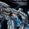 A close-up of a Shark MK water gun in the Ring version, showing its high-speed firing mechanism and futuristic design.