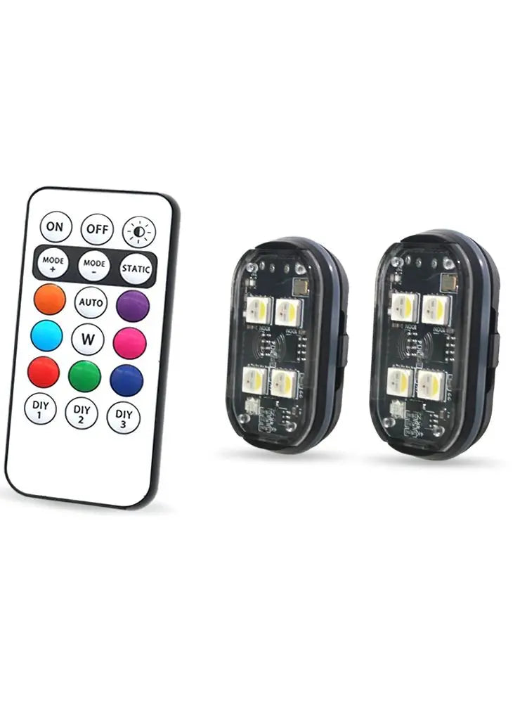 A set of multi-color car interior ambient lighting systems with various modes and light configurations.