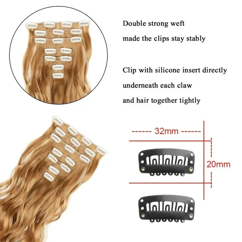 22-Inch Curly Wavy Clip-In Hair Extensions - 7 Piece Set