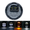 A 7-inch motorcycle LED headlight featuring angel eyes and DRL lights shown in various angles.