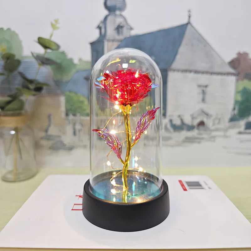 Präsentierte Rose in Glaskuppel mit LED-Beleuchtung