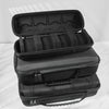 A black portable leather watch travel case with a soft lining shown stacked on a white surface.