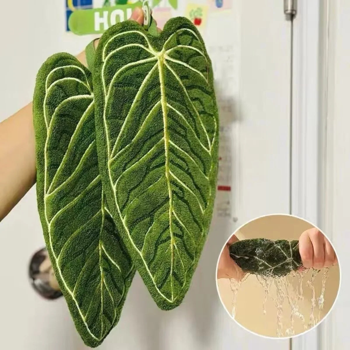Leaf Design Ultra-Absorbent Quick-Dry Hand Towel with Hanging Loop