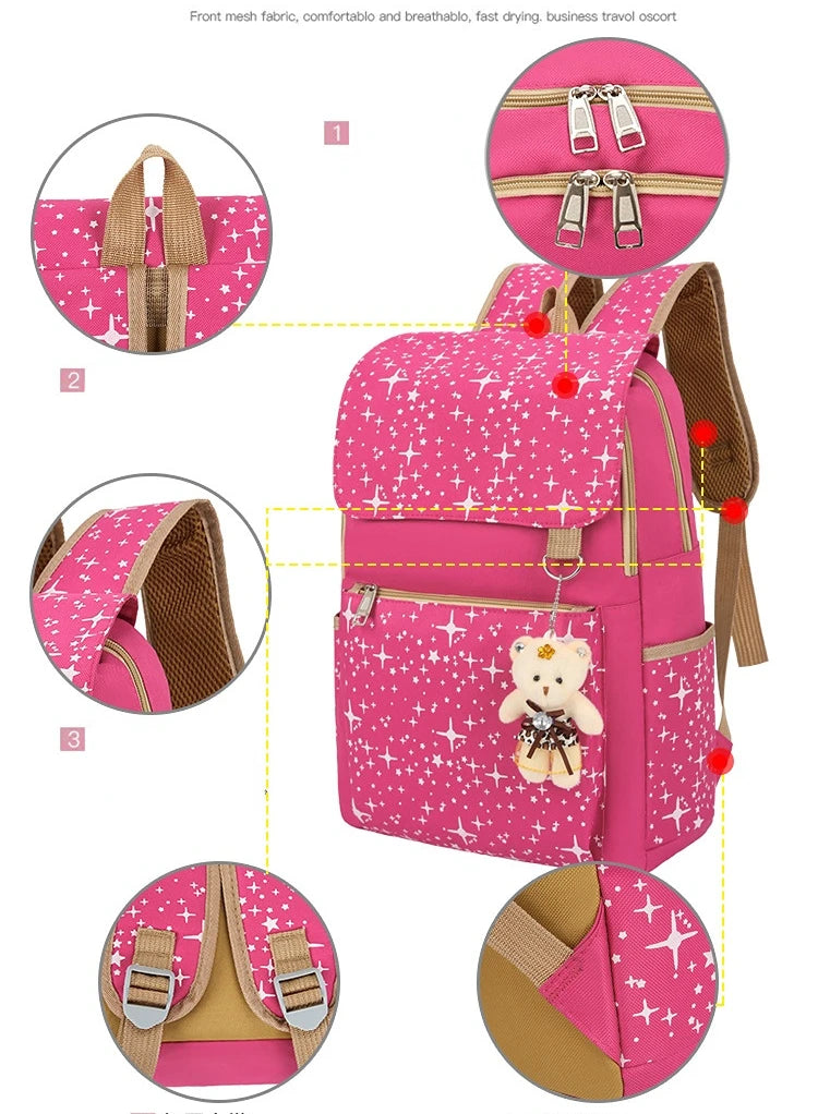 3-Piece Canvas Backpack Set for School