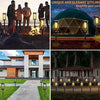 A collage showing various outdoor landscape lighting setups, including path lights and decorative lanterns.