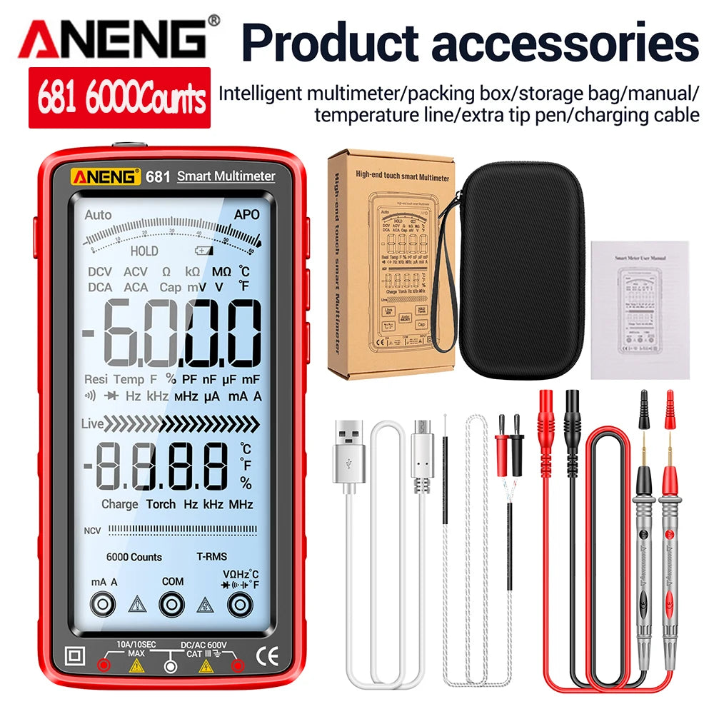 Professional 6000-Count Digital Multimeter with NCV Detection and Rechargeable Battery