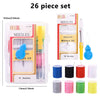A 26 piece set of stainless steel sewing needles with gold-eye milliners and various sizes packaged in a clear case.