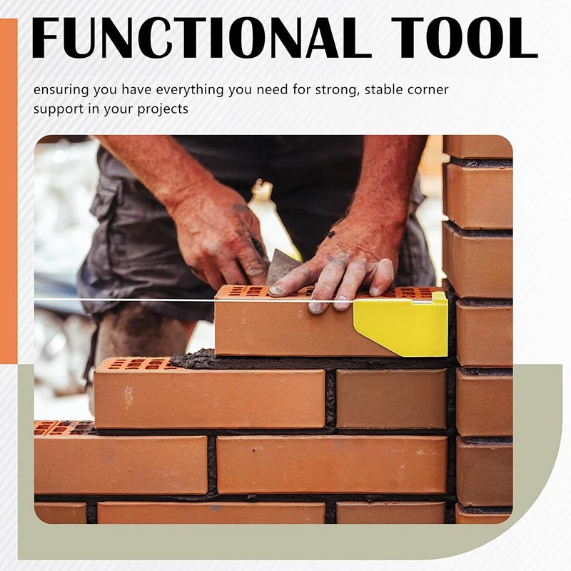 Hands are installing a brick wall using functional tool corner clips to ensure strong, stable support.