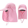 Pink UPF 50+ breathable wide brim sun hat for men and women shown in a folded state