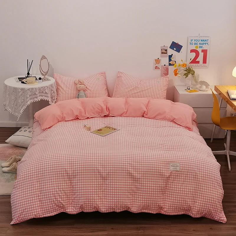 100% Cotton Duvet Cover Set with Plaid Stripe – Breathable & Skin-Friendly