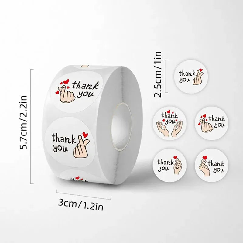 Red Heart Thank You Stickers with Floral Design