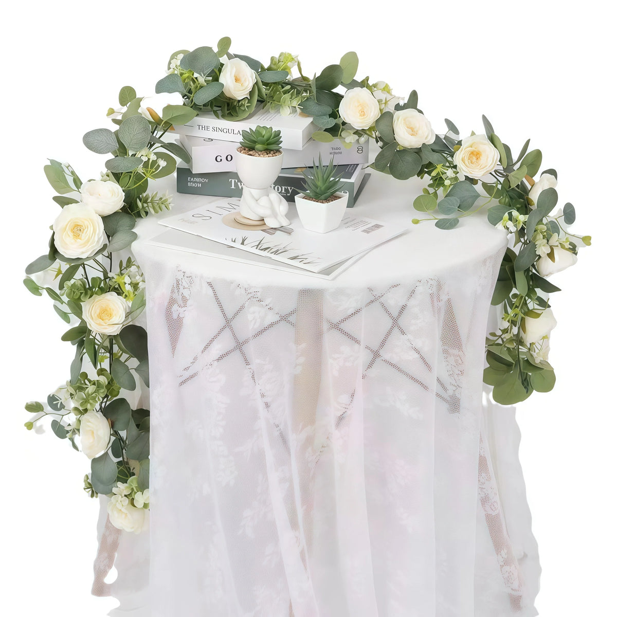 Artificial Eucalyptus Vine Garland with Roses and Gypsophila