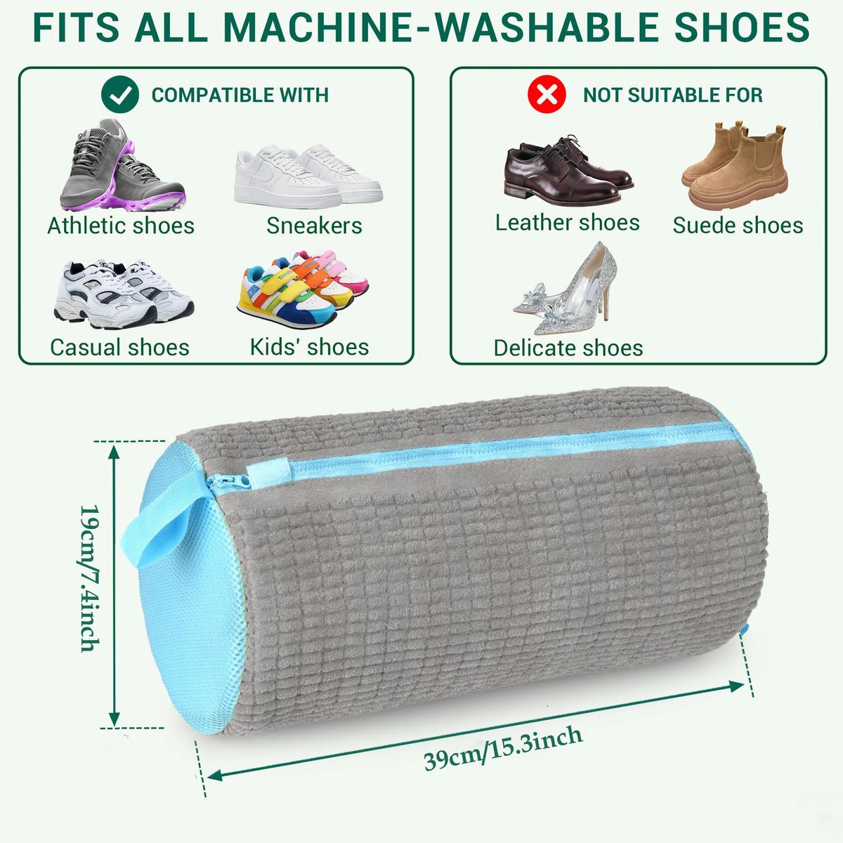Reusable Shoe Wash Bag with Secure Zip Closure