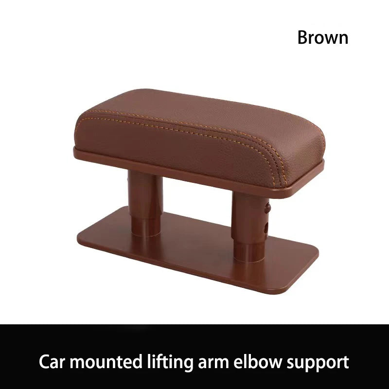 Brown car mounted lifting arm elbow support pad for adjustable comfort