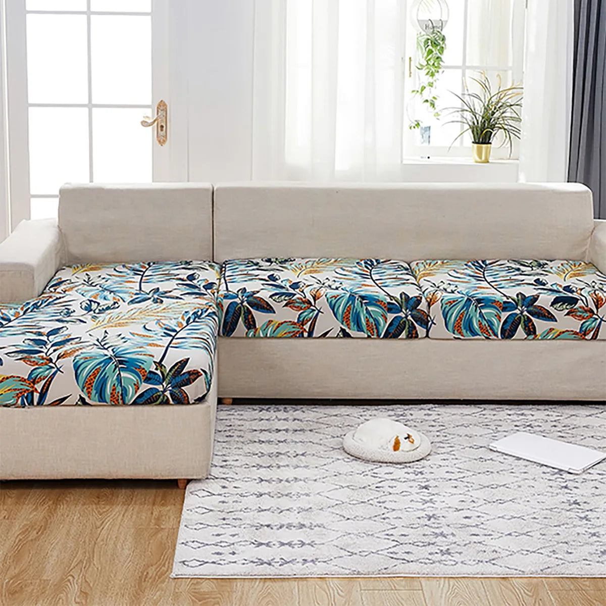 Waterproof Stretch Outdoor Sofa Cover with Tropical Leaf Print