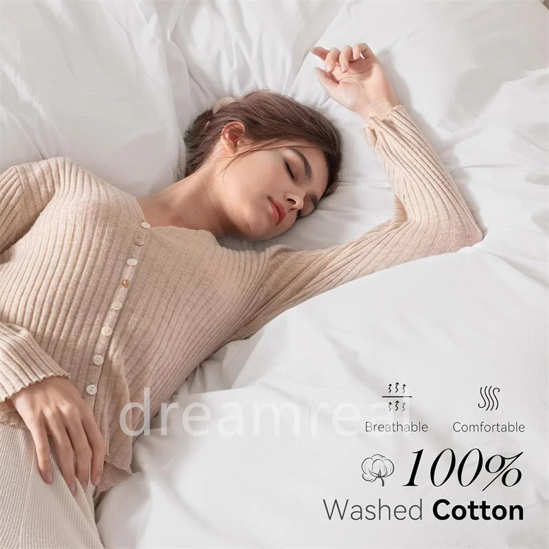 Washed Cotton 4-Piece Bedding Set with Duvet Cover