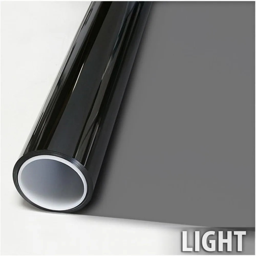 Roll of natural black window film showing a cross-section and light reflection.
