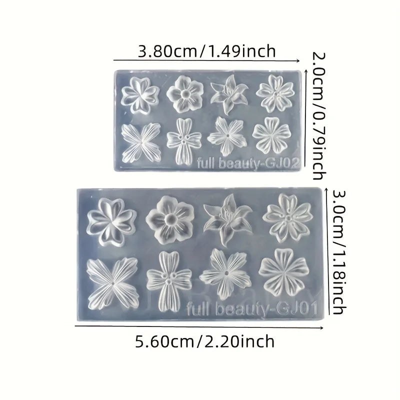 Deux moules en silicone rectangulaires avec des motifs floraux pour cire de bougie, étiquetés full beauty-GJ02 et full beauty