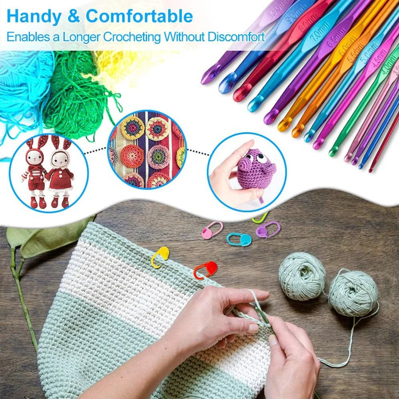 Colorful Aluminum Crochet Hook Set with Ergonomic Handles