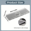 A gray silicone mat with a gentle slope designed for water drainage, showing its dimensions.