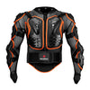 Black motocross armor jacket with orange accents and impact protection features