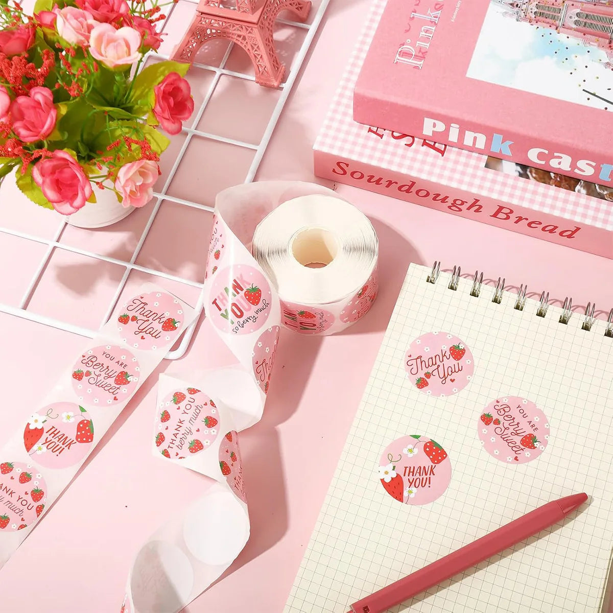 Strawberry Thank You Stickers – 500-Pack for Sealing, Decorating & Gifting