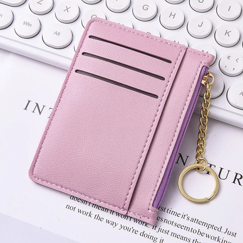 Slim Zippered Card Wallet for Women - Compact Multi-Slot Purse