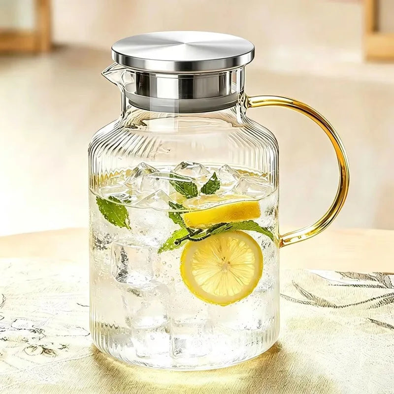 1.8L Borosilicate Glass Pitcher with Lid for Cold Drinks