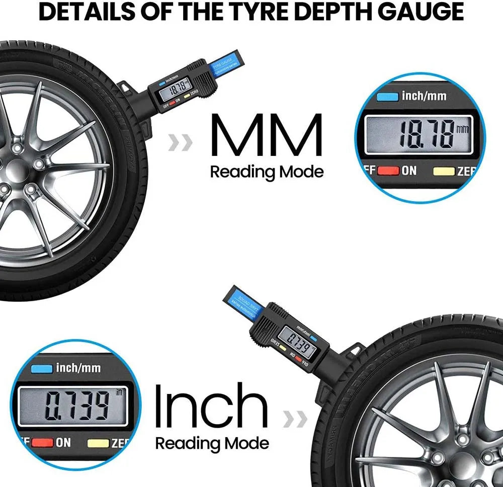 Digital Tire Tread Depth Gauge with Large LCD Display