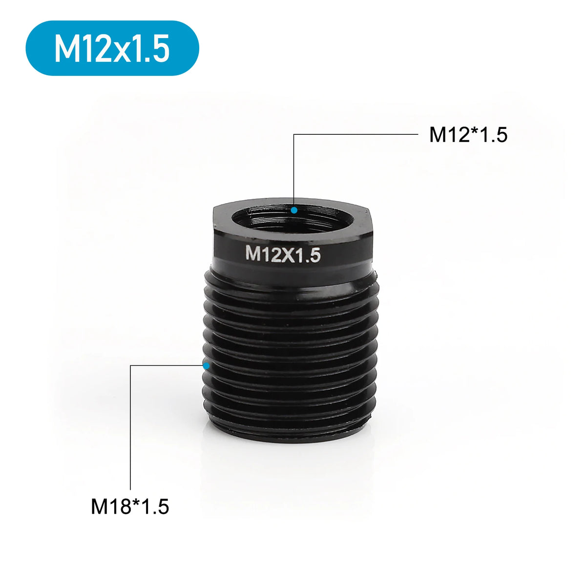Black M12x1.5 and M18x1.5 threaded adapters for universal aluminum alloy shift knobs