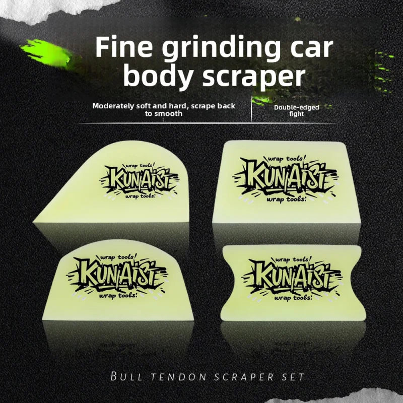 A set of yellow TPU car body scrapers featuring the KUNAIST brand logo for fine grinding and smoothing.