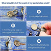 Instructions showing how to use adjustable metal buttons to extend the waist of jeans or trousers.