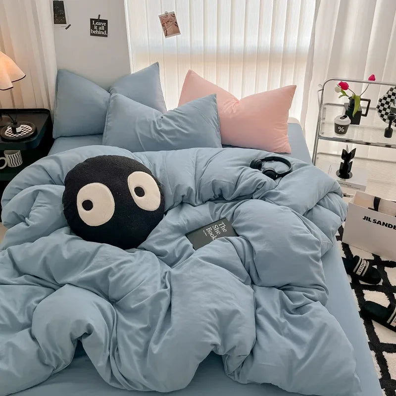 Solid Black Microfiber Duvet Cover Set with Pillowcases