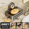 Grey ABS wall-mounted soap dish with a drain tray and one-piece hook for bathroom use