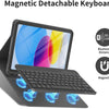 A magnetic detachable keyboard case for an iPad, showing the tablet and the separate keyboard with glowing magnetic connectio