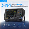 Black FNIRSI 2D15P 3-in-1 Oscilloscope Multimeter featuring a touchscreen display and various measurement functions.