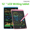 A pink 12 inch LCD writing tablet is shown next to a black tablet displaying various drawings and equations.