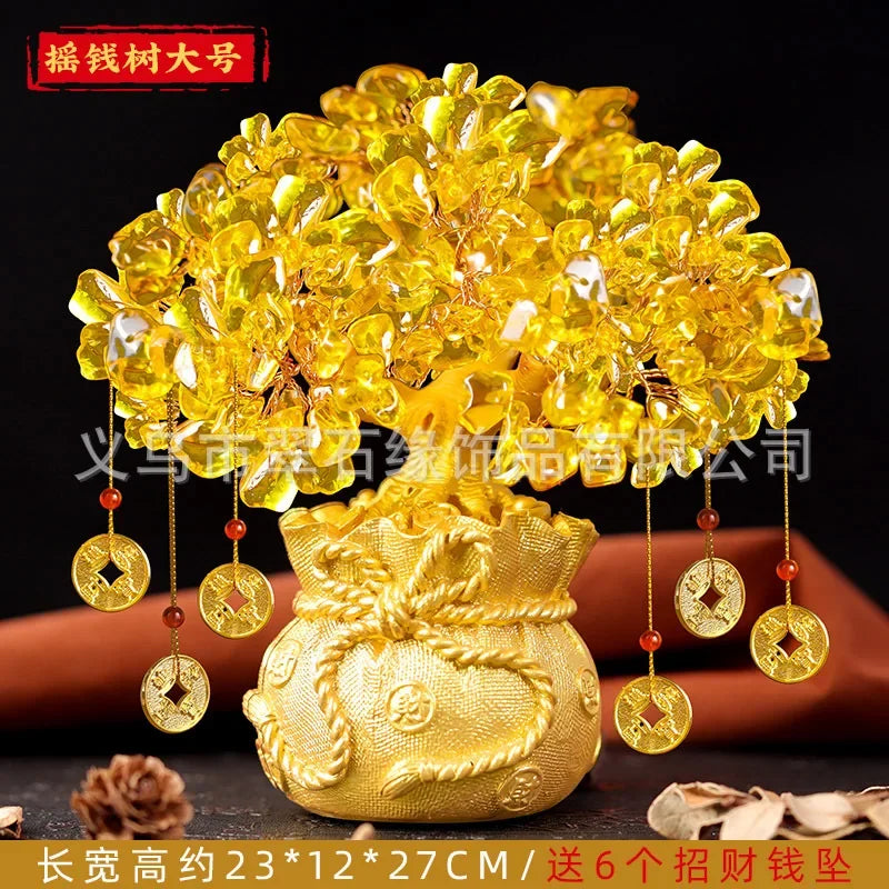 Golden Citrine Crystal Money Tree – Feng Shui Wealth Charm