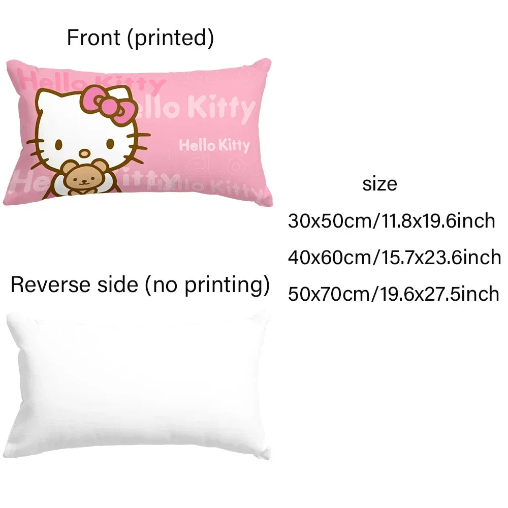 A pair of pillowcases, one front printed with a Hello Kitty design and the reverse side plain white.