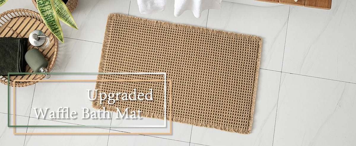 Boho Waffle Bath Mat – Super Absorbent, Non-Slip & Machine Washable