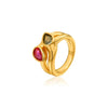 Chunky Gold-Plated Crystal Ring with Geometric Stripes