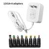 Universal 12V/24V AC-DC Power Adapter with 8 Interchangeable Tips