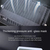A thickened pressure anti-glass mask is shown with arrows indicating pressure, used for explosion-proof pressure resistance a