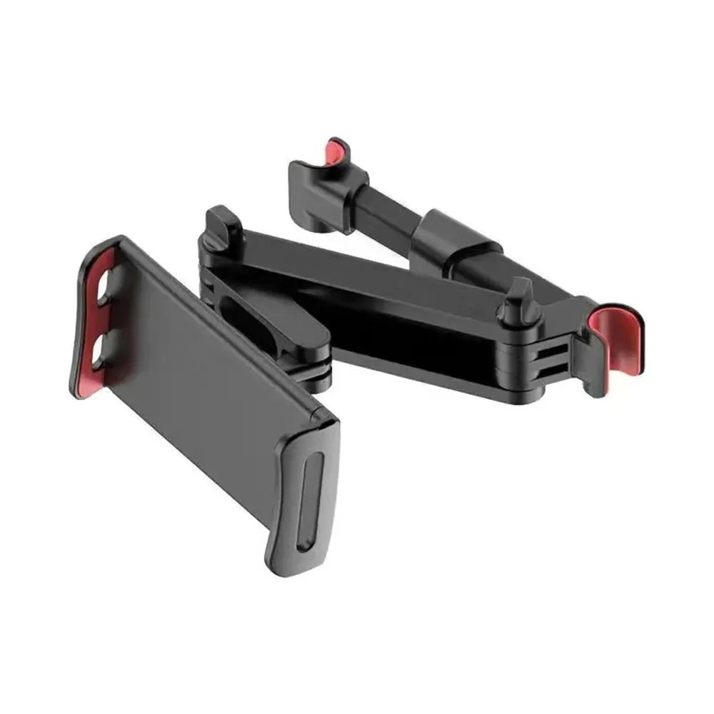 Support réglable pour tête de voiture, tablette et téléphone, avec accents rouges.