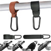 Set of two brown and black PU leather stroller hooks with swivel bags for organizing strollers and prams