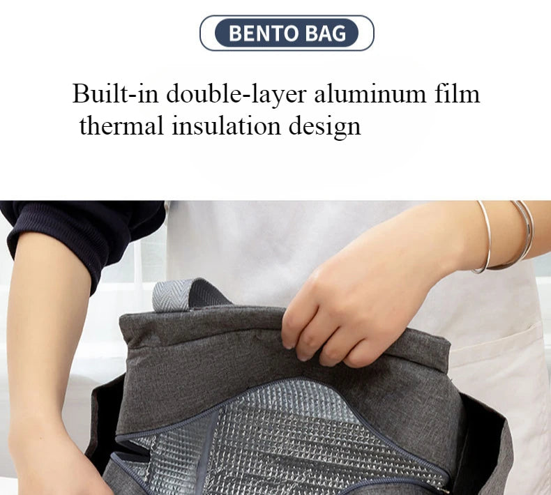 Insulated Canvas Lunch Bag with Double Pockets