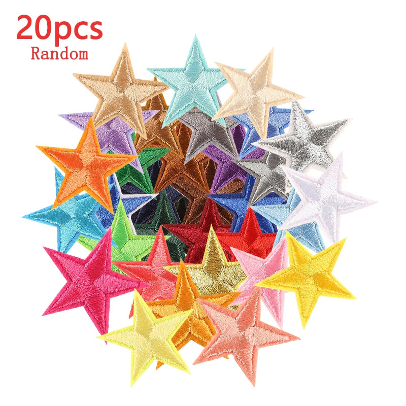 20-Piece Star Embroidery Patches with Iron-On Adhesive