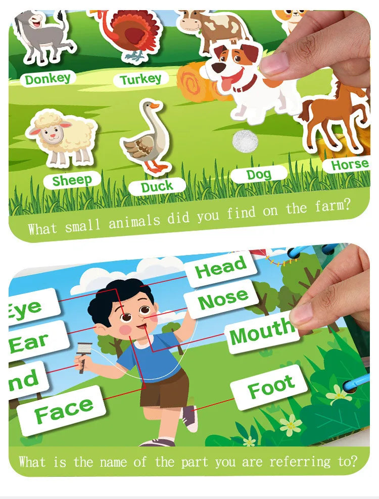 Montessori Busy Book for Toddlers – Reusable Sticker & Velcro Learning Activities